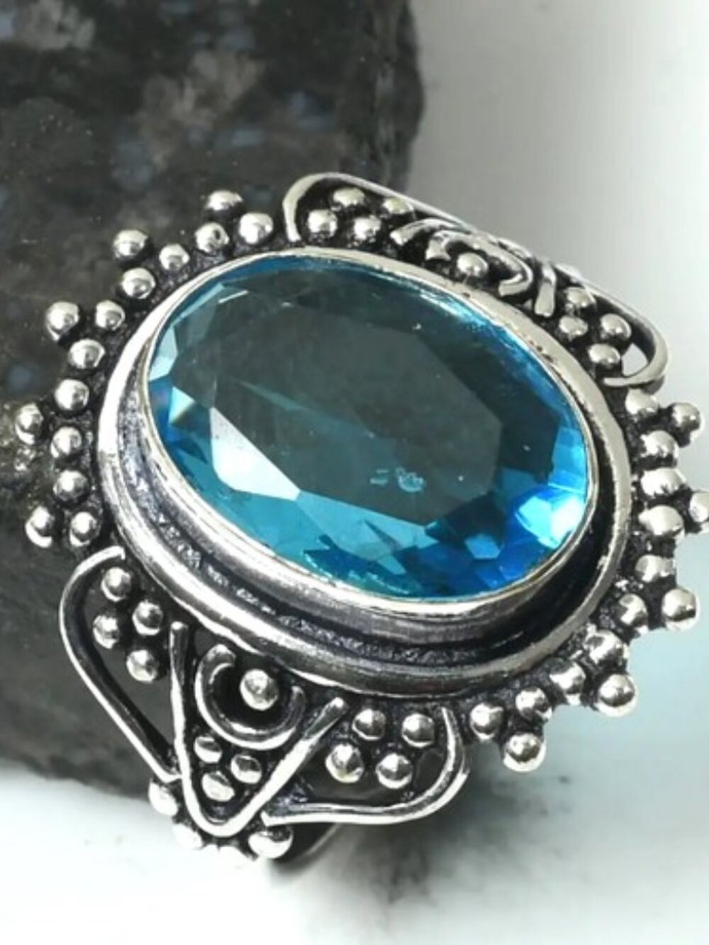 Blue Topaz Gemstone Sterling Silver Handmade Ring 8